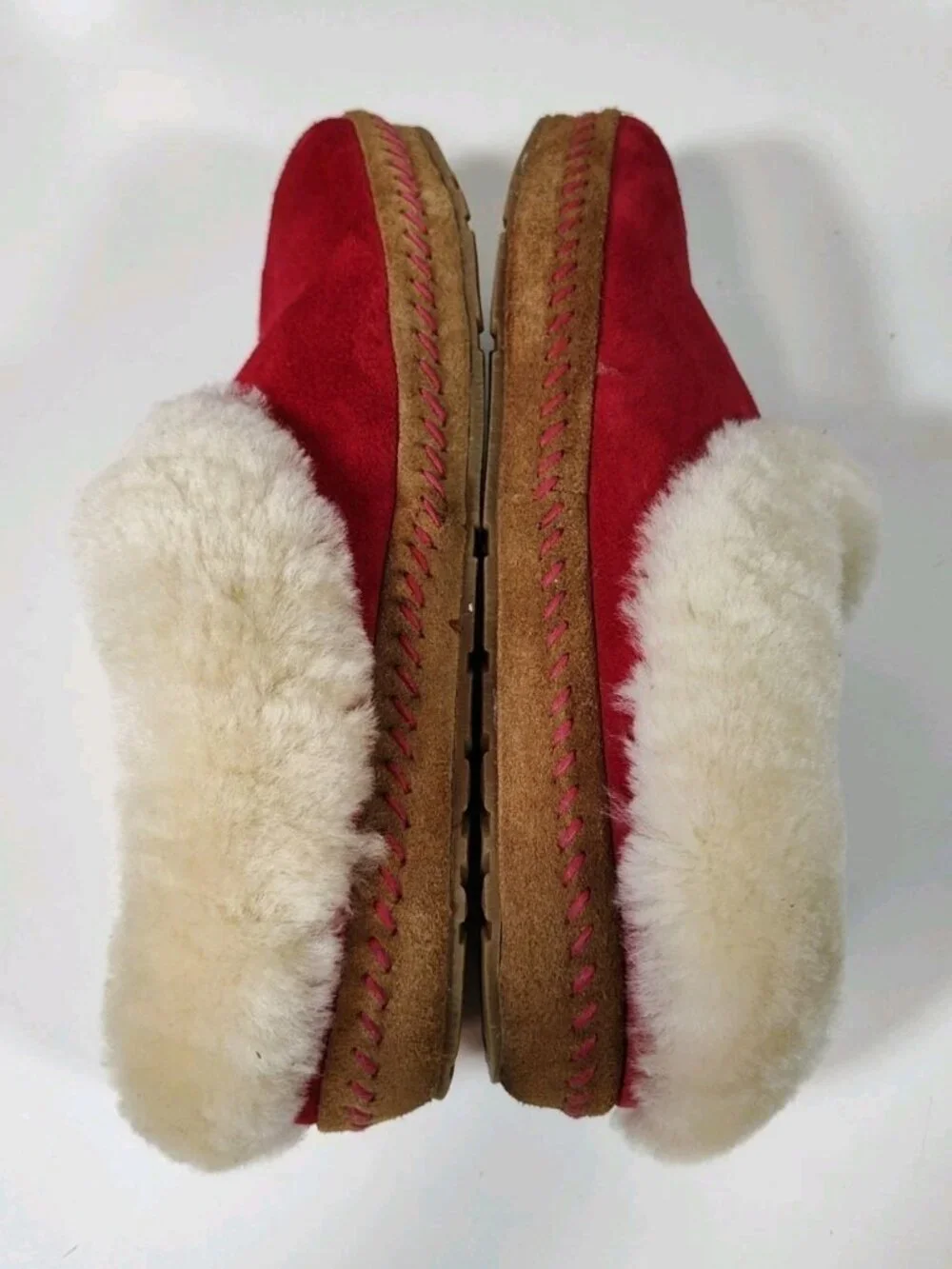L.L.Bean Wicked Good Slippers Squam Lake Red Suede Lined Lamb Wool Women's 9M - Picture 7 of 10